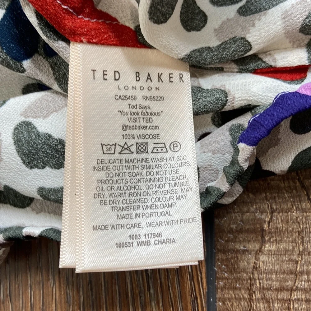 Ted Baker London Tie Neck V Neck Long Sleeve Blouse Size 3 (Ted Baker) 8 10 US